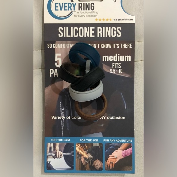 Everyrings 10pc blue gray black silicone rings set size medium new - Picture 4 of 10